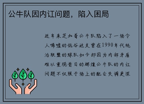 公牛队因内讧问题，陷入困局