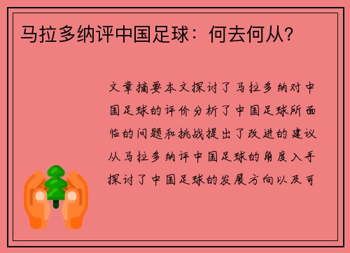 马拉多纳评中国足球:何去何从? 马拉多纳评中国足球:何去何从?